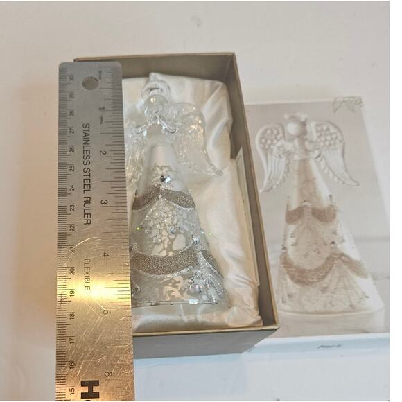 Pier 1 Angel Glass Angel Glittery dress Clear & Metal with Box, Satin lining - Picture 7 of 8